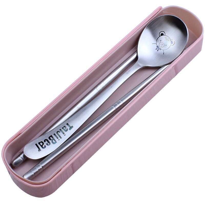 304 stainless steel chopsticks spoon cute cutlery anti-slip combination to work travel portable student cutlery boxed