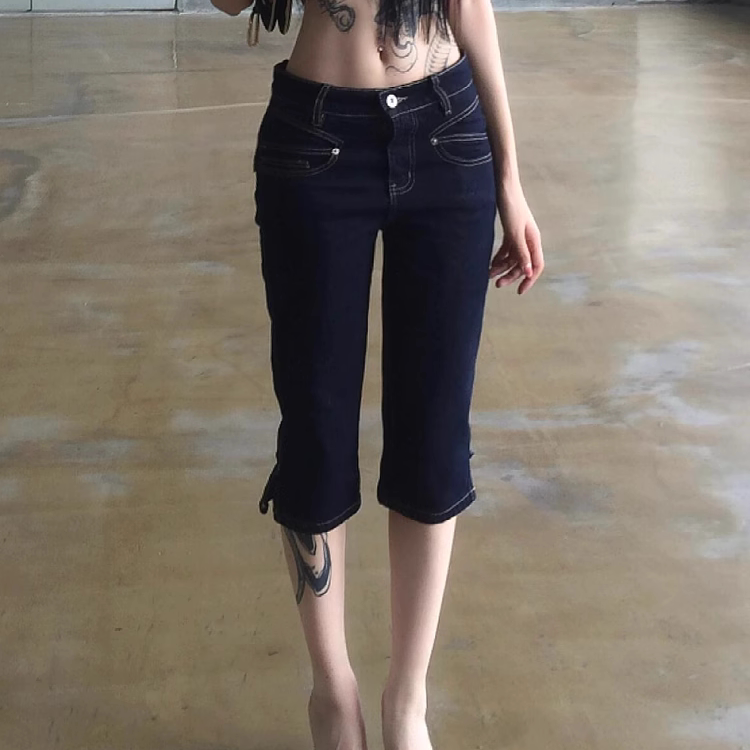 W12S Original Design Mid-Low Waist Washed Raw Denim Cropped Pants for Women 2025 Summer Street Style Slim Fit Hot Girl Jeans