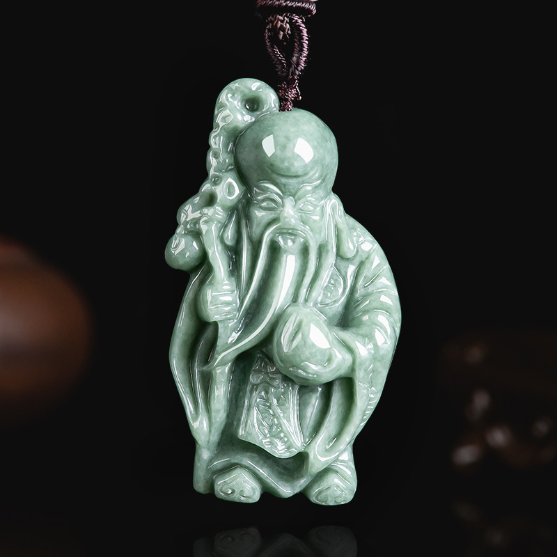 Natural Genuine A-Grade Guaranteed Authentic Jadeite Bean Green Longevity Fairy Elder Ice Type Pendant Jade Pendant Ornament Men's Jadeware
