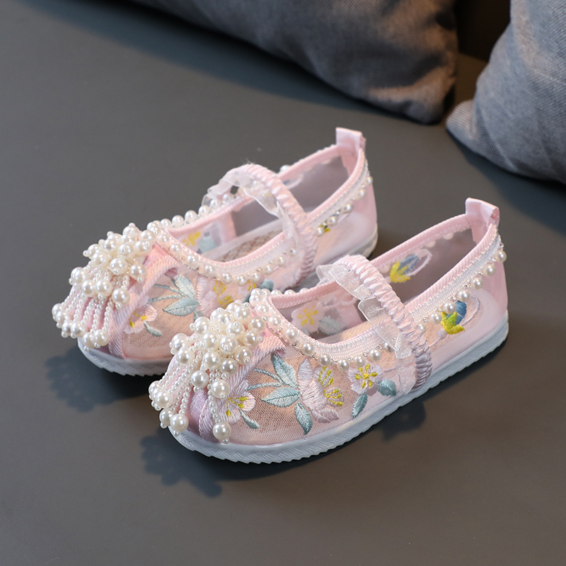 Han Dynasty Embroidered Shoes for Girls, Ancient Costume Embroidered Shoes, Baby Dance Performance Shoes, Summer Breathable Mesh Shoes, Sandals, Princess Shoes