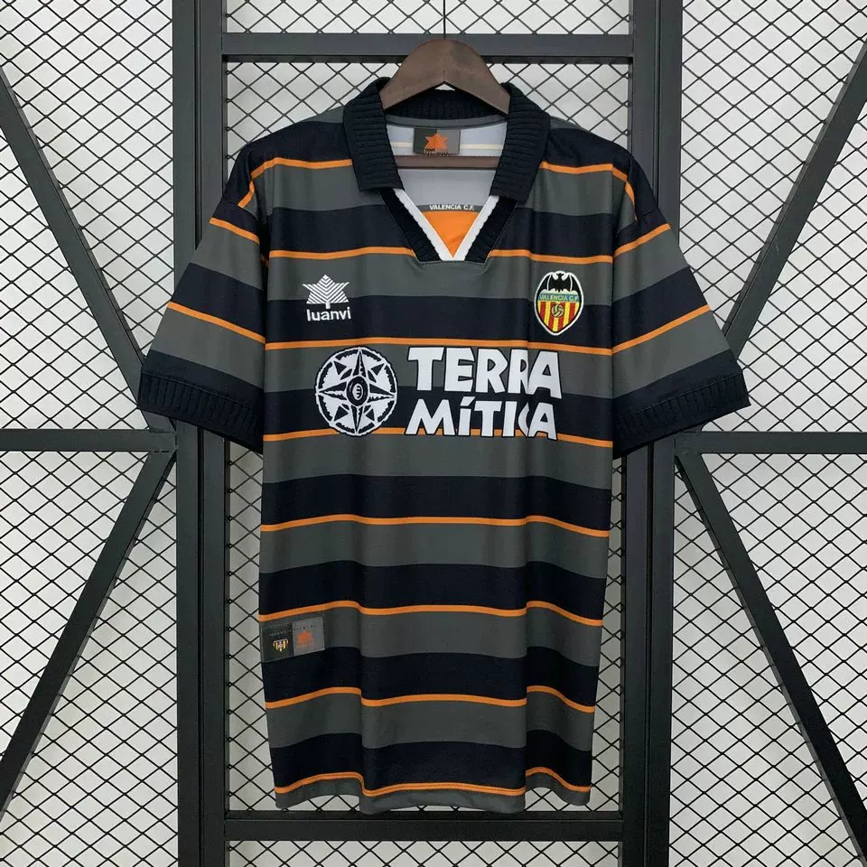 99-00 Valencia джерси Valencia ретро футбольная майка Mendieta Valencia второй гость