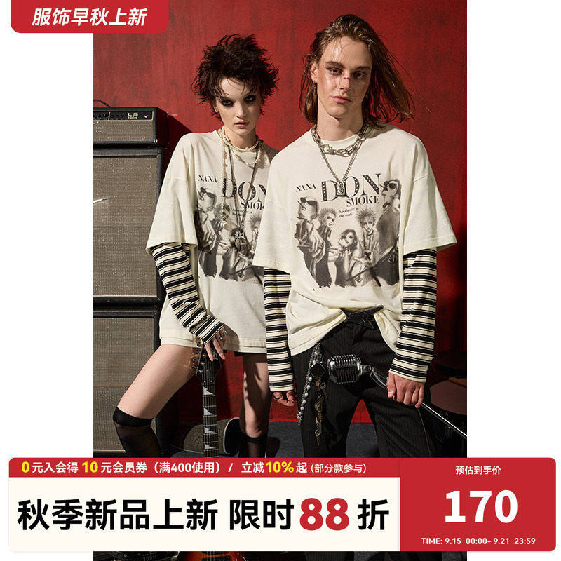 DSM X NANA拼接长袖T恤2024秋季新款男女通用纯棉潮牌