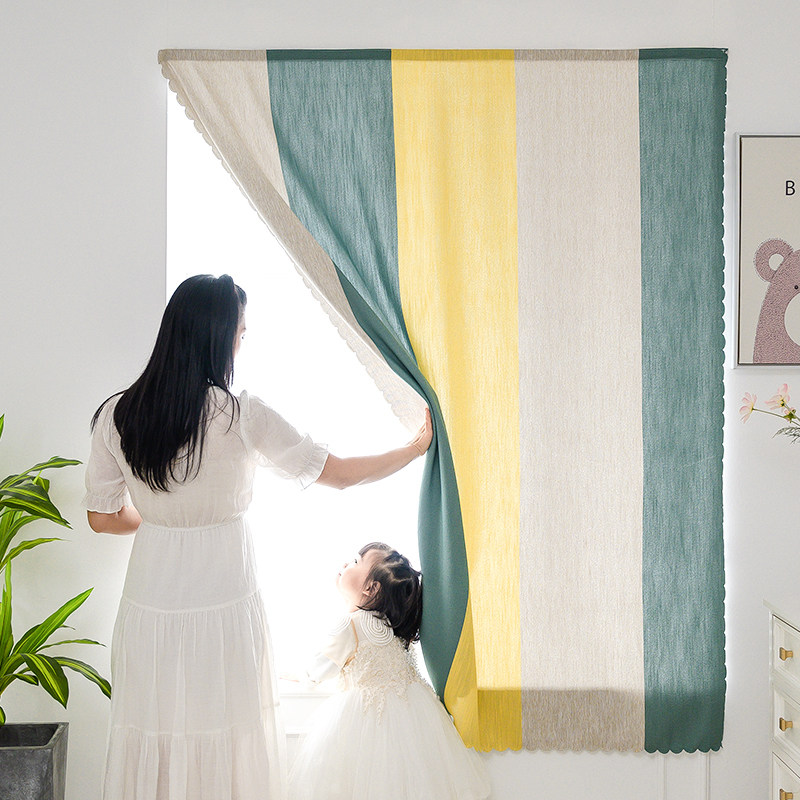 2021 New Velcro bedroom free installation small short door curtain half curtain self-adhesive curtain non-perforated installation shading