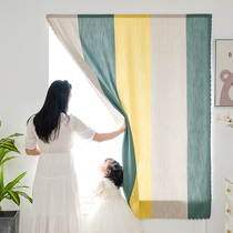 Magic sticky bedroom free installation simple small bay window short curtain half curtain self-adhesive curtain non-perforated installation shading