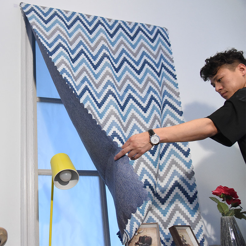 Kitchen oil-proof special small curtains non-perforated installation sunshade cloth Velcro self-adhesive toilet shade-free installation