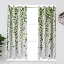 Hood cloth small room window short pastoral style hipster simple curtain non-perforated installation telescopic pole set