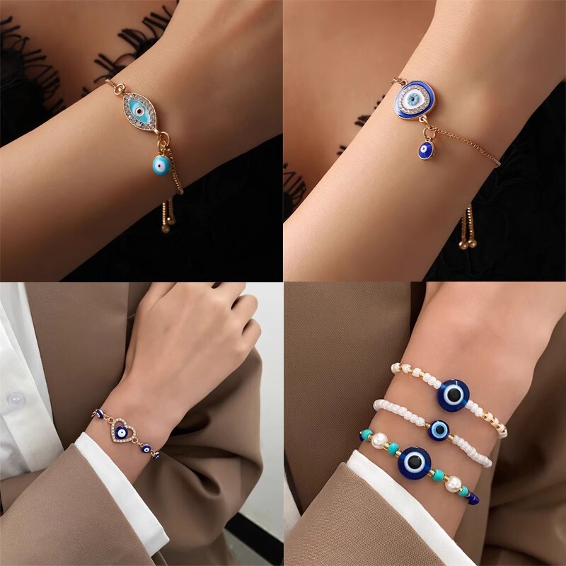 European and American Fashion Evil Eye Bracelets for Women Turkish Devil Eye Hollow Diamond Heart Oil Eye Bracelet