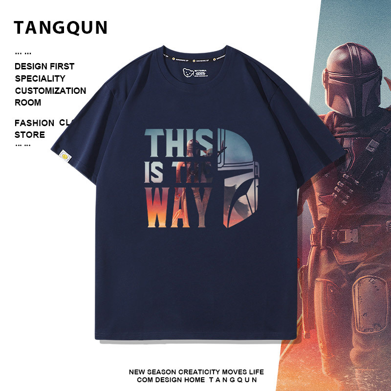 American Retro the Mandalorian Star Wars Peripheral Clothes Baby Yoda Print Summer Trendyy Short-Sleeved T-Shirt