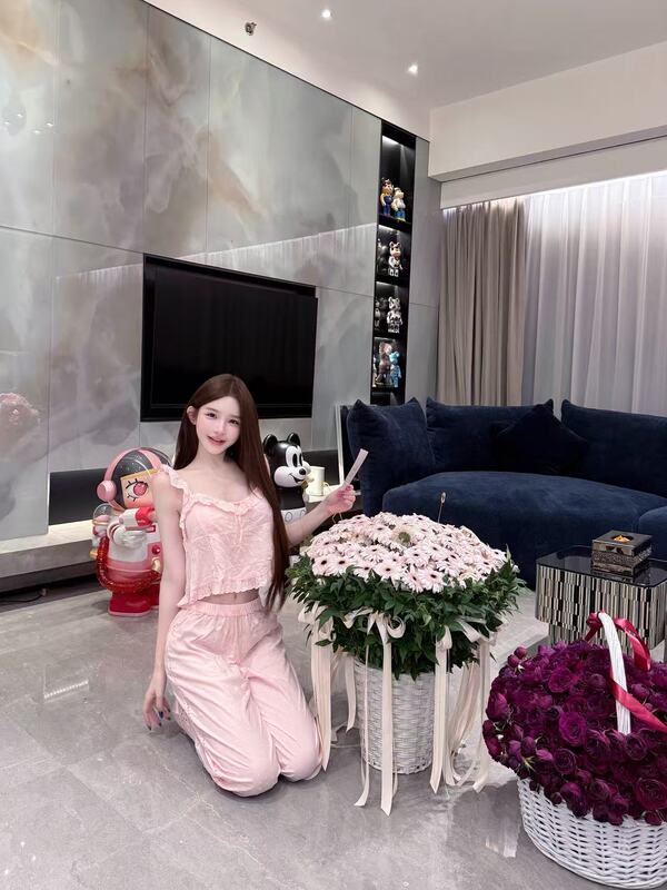 Tutu【Summer Home Diary】Sweet Lace-Trimmed Camisole and Long Pants Pajama Set # Tz1789