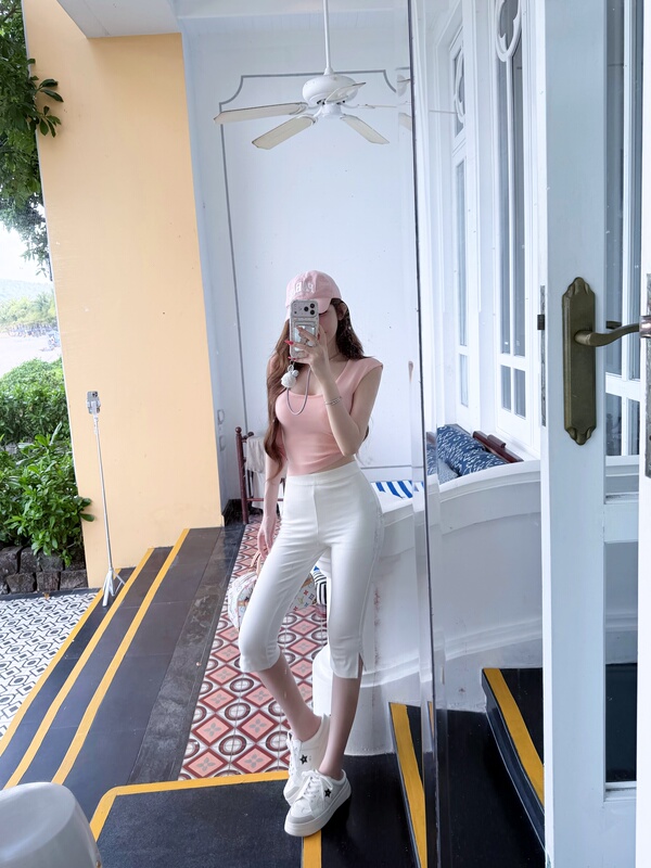 Tut【Capri】Autumn and Summer Slim-Fit Versatile Casual Fashion Slit Cropped Pants # Ck4135