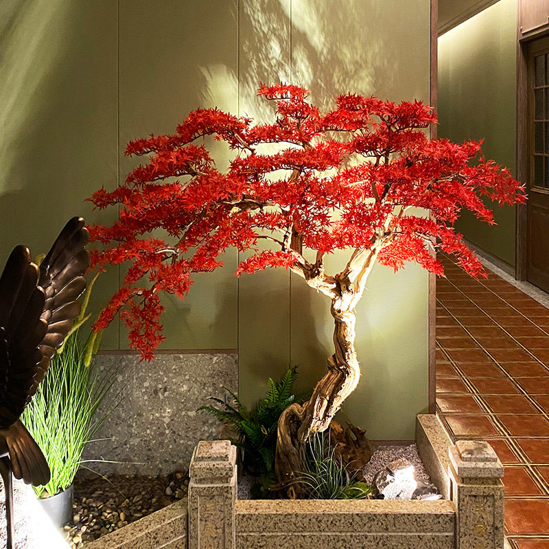 Indoor view green planting fake tree pendulum piece emulation maple tree red maple styling tree bonsai landscape potted plants-Taobao