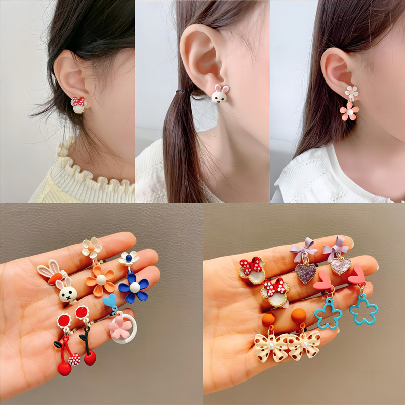 No Earhole Girl Korea Accessories Girl Cute Fashion Earrings Princess No Ear Clips Children's Ear Nails-Taobao