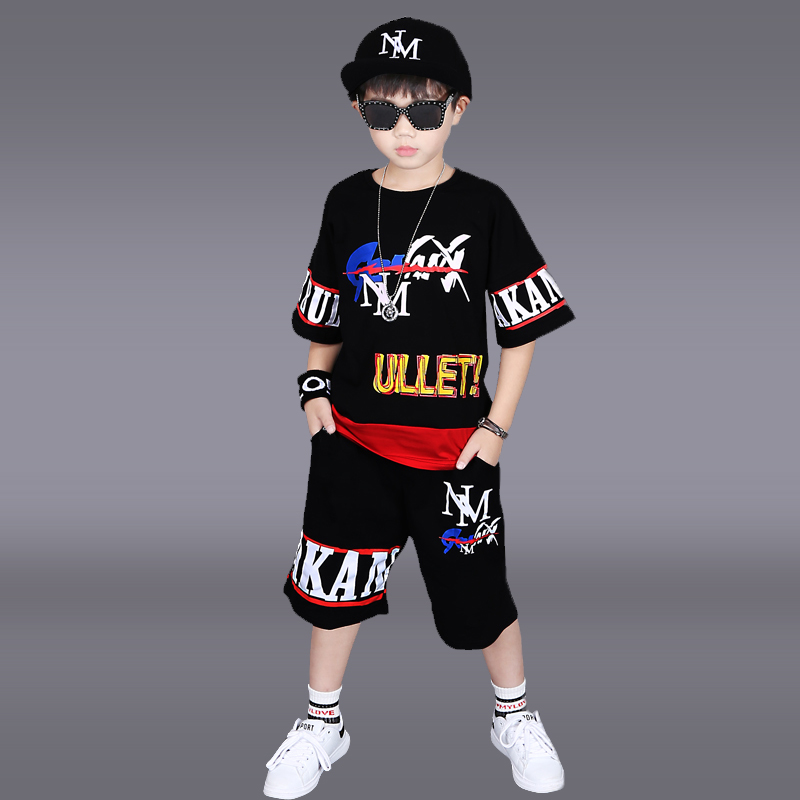 Boy đẹp trai hip-hop trang bị cho 61 trẻ em thể hiện trang phục hip-hop chàng trai phù hợp với mùa hè trang phục hip-hop thể thao hai mảnh bộ.