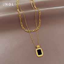 Jinglei titanium steel double pendant necklace female ins tide light luxury minority does not fade with clavicle neck chain sweater chain