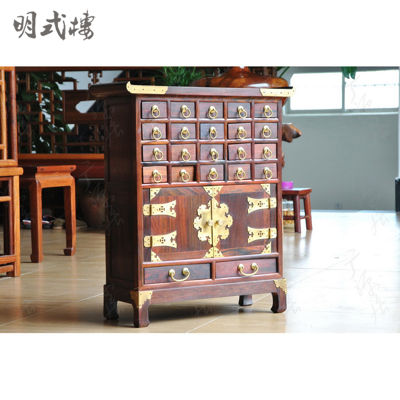 Ming and Qing mahogany furniture Laos red rosewood medicine cabinet cozhi yellow sandalwood storage cabinet treasure cabinet (spot B1311)