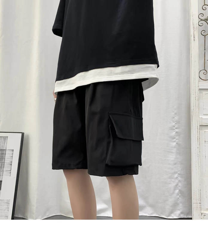 Quần short bé trai nam rộng phù hợp với quần âu mùa hè Xu hướng Hàn Quốc mặc quần yếm hàng hiệu một bộ quần năm điểm phù hợp - Quần short
