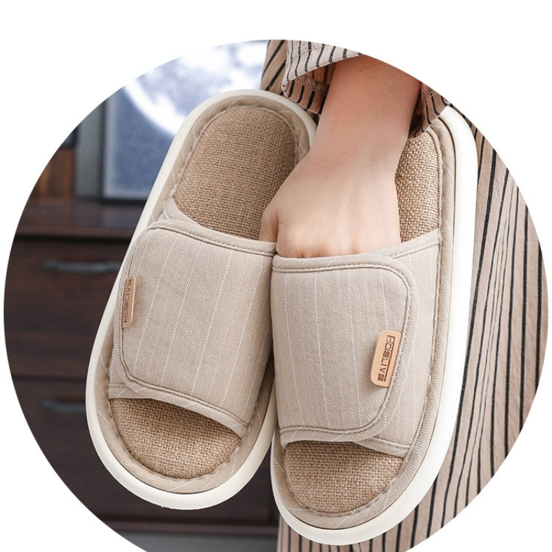 Adjustable Non-Slip Soft-Soled Widened Linen Slippers for the Elderly, Pregnant Women, Swollen Feet, Swollen Insteps, Diabetes, Gout, Injured Feet