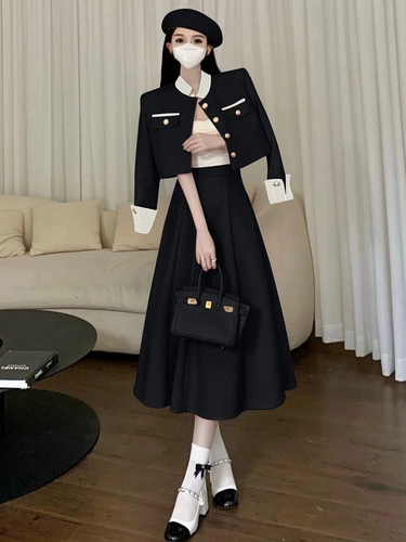 Розовая осенняя куртка, юбка, комплект, французский стиль, в стиле Шанель