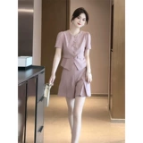 Летний пиджак классического кроя, тонкий классический костюм, комплект, в корейском стиле, в стиле Шанель, короткий рукав, подходит для подростков, круглый воротник