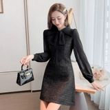 Осеннее платье, приталенный корсет, черный шифоновый лонгслив, юбка, 2020