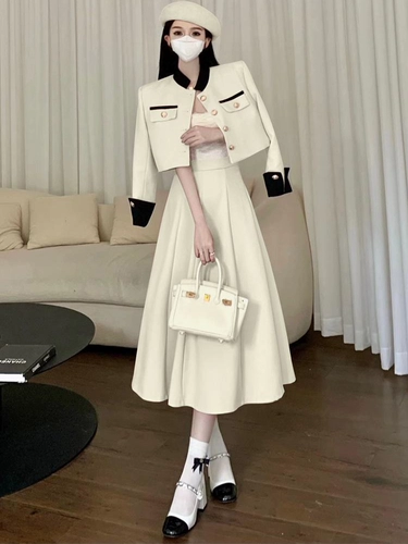 Розовая осенняя куртка, юбка, комплект, французский стиль, в стиле Шанель