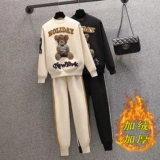 Утепленные демисезонные штаны, толстовка, спортивный костюм, большой размер, по фигуре, с медвежатами