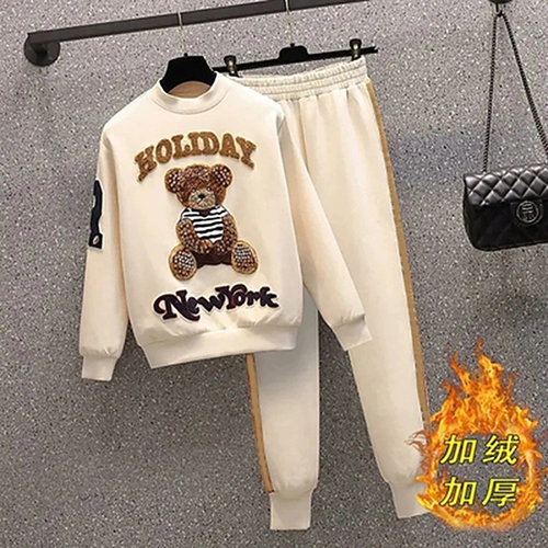 Утепленные демисезонные штаны, толстовка, спортивный костюм, большой размер, по фигуре, с медвежатами