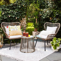 Balcony Table And Table Cane Chair Three Sets Modern Minimalist Iron Art Outdoor Round Table Small Teng Chair Tea Table Combined Rattan Chair