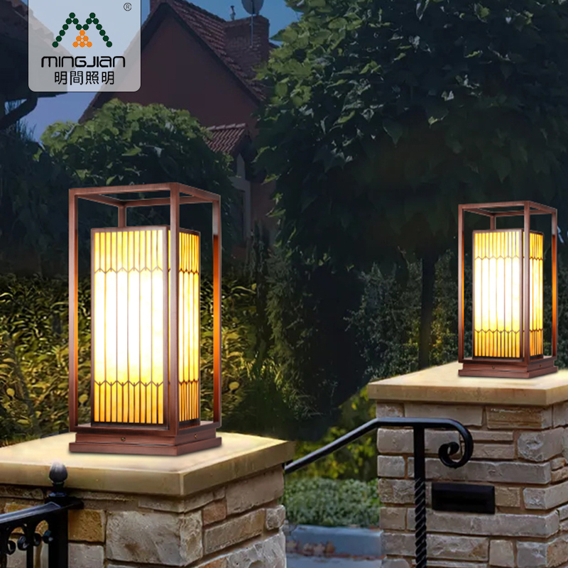 Ming room Chinese luxury column lamp imitation marble stainless steel rust-proof waterproof community villa courtyard lawn wall lamp