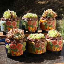 Han style hand-painted multi-meat flower pot coarse pottery retro-breathable minimalist personality flower pot Yanxi sculptor flower pot special price