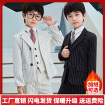 Western-style boy striped suit dress suit childrens flower girl suit piano performance costume boy host catwalk