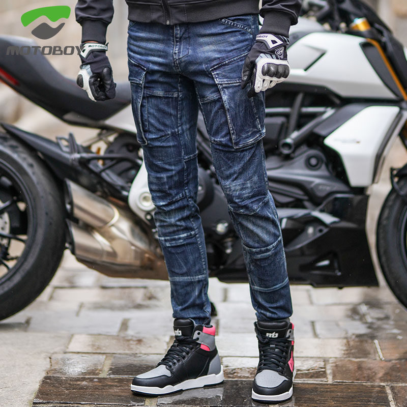 motoboy locomotive riding jeans casual workwear pants male locomotive racing pants winter warm and velvety pants