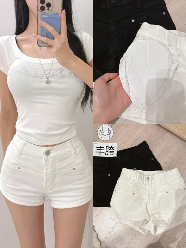 【Long Leg Filter】Multiple Colors Available ~ Hip-Enhancing Low-Waist Tight Denim Shorts for Women, Slimming and Figure-Flattering Hot Pants