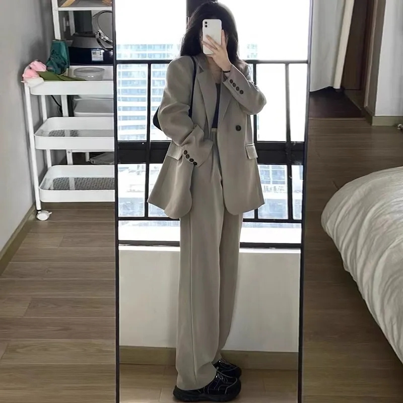 Plus-Size Casual Suit Set for Women, Autumn and Winter, for Chubby Women, 1.0-150kg High-End Suit Jacket and Wide-Leg Pants Two-Piece Set Plus-Size Casual Suit Set for Women, Autumn and Winter, for Chubby Women, 1.0-150kg High-End Suit Jacket and Wide-Leg Pants Two-Piece Set