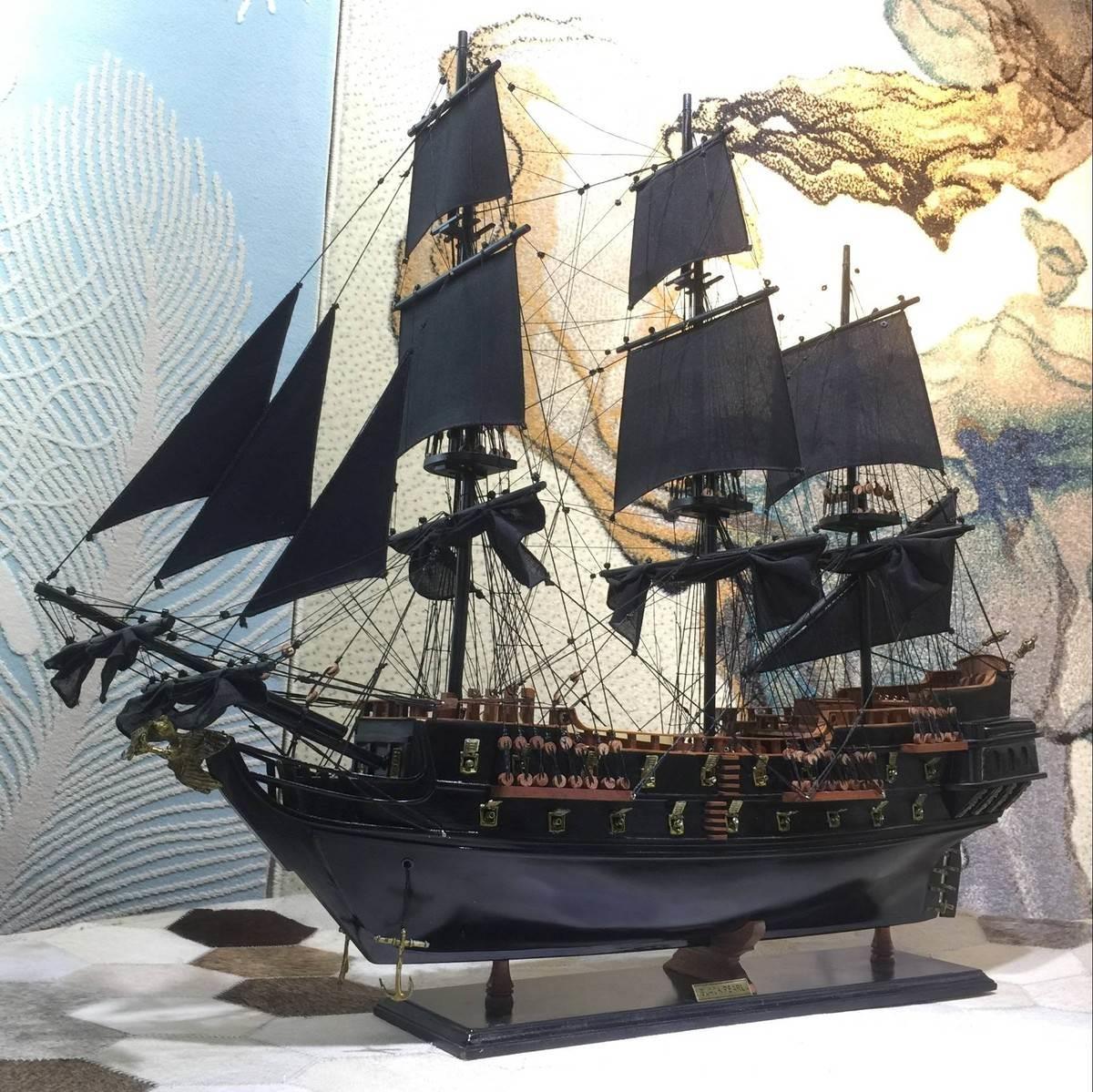 Black Pearl Horn Caribbean Pirate Ship Model Craft Boat Simulation Wooden Boat Real Wood Sailing Retro Swing Piece Gift-Taobao
