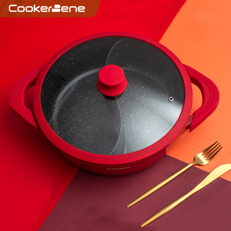 Mandarin duck pot hot pot home induction cooker special soup pot mai fan stone flat bottom non-stick pot hot pot pot integrated molding