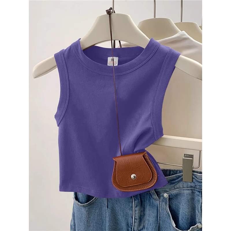 Trendy Short Round-Neck Tank Top for Women, Summer Hot Item, Pure Cotton, Slim Fit, Versatile Sleeveless Camisole