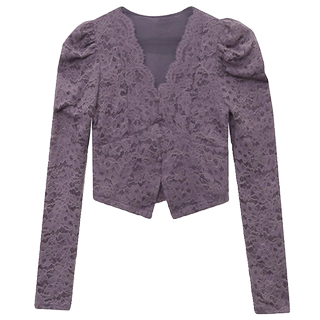 欧货性感气质V领蕾丝衫女长袖紧身内搭洋气上衣加绒打底衫女秋冬