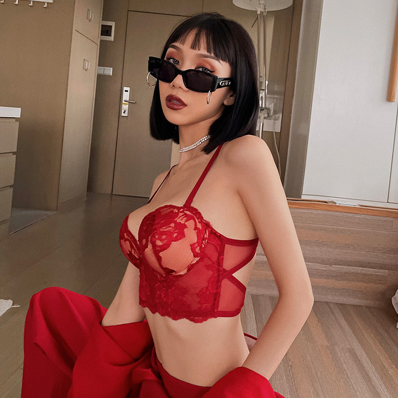 Zodiac Year Underwear Set for Women 2026 Year of the Horse Red Wedding Bride Small Chest Push-Up Sexy Lace Bra