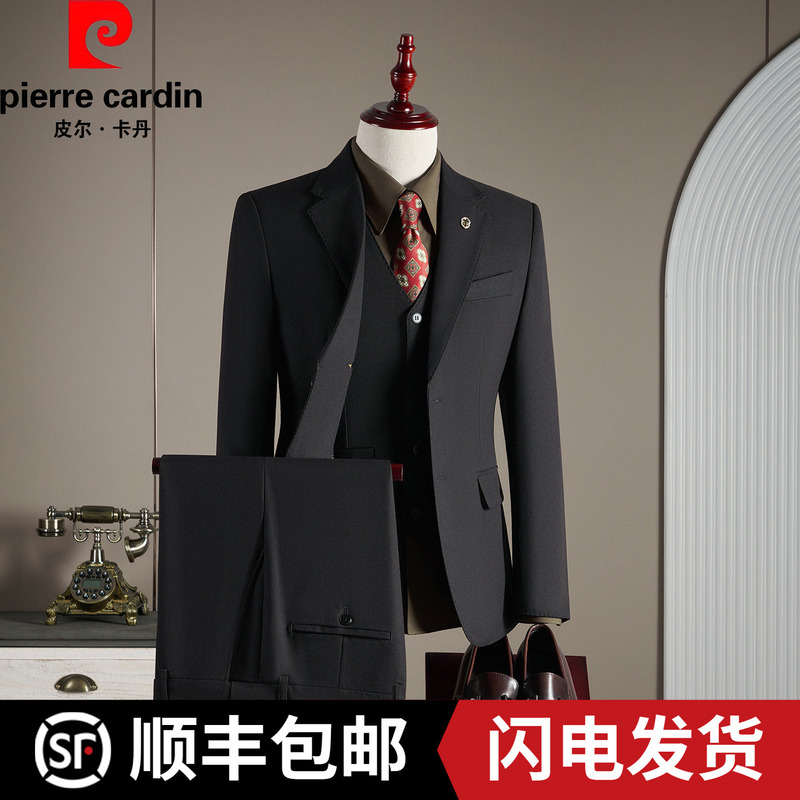 Pierre Cardin Wool Suit Men's Business Casual Korean Style Slim Fit Plus Size Professional Formal Wear Groom Wedding