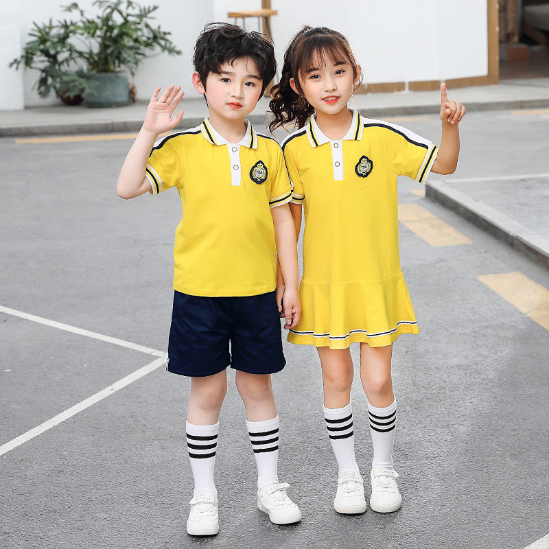 Primary school uniforms summer new yellow sportswear teachers' uniforms 61 children's class uniforms customized kindergarten uniforms