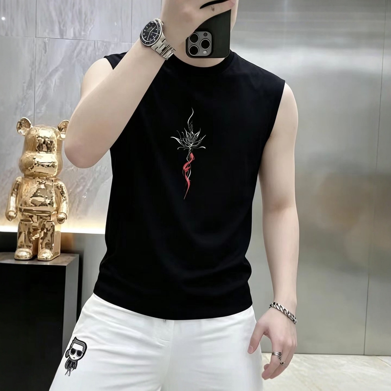 Light Luxury American Retro Vest for Men, Summer High-End Loose Casual Versatile Sleeveless T-Shirt Tank Top Sports Top