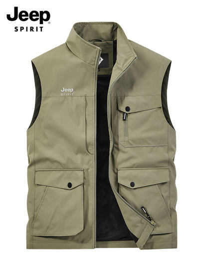 吉普官方2025秋季新款男士工装马甲运动户外钓鱼坎肩男装休闲背心