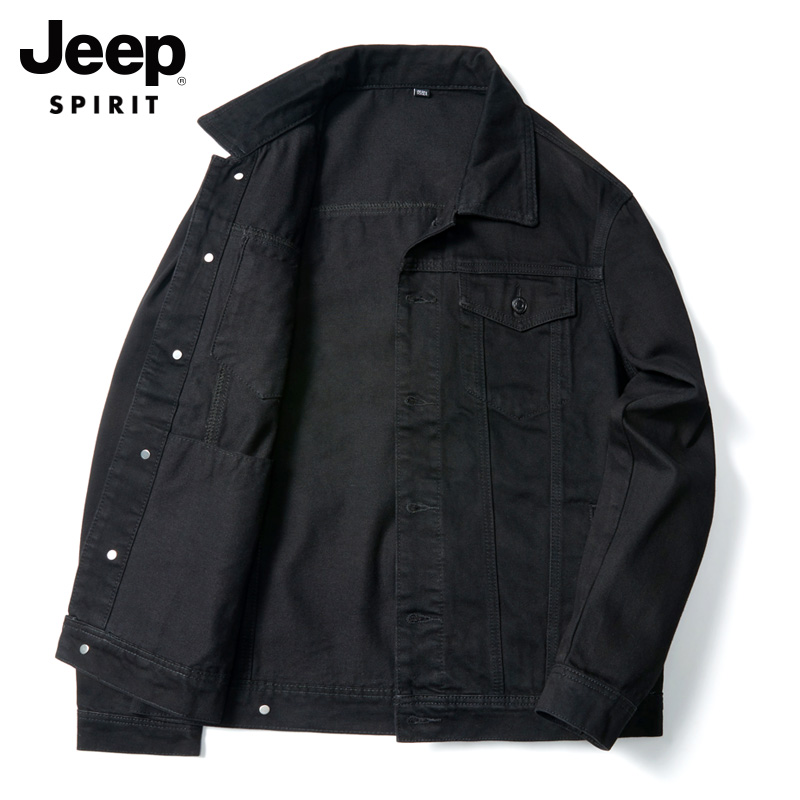 JEEP jacket men's denim jacket spring and autumn loose casual black Korean version 2023 new men's top clothes