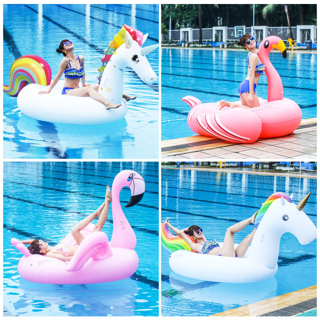 Net red flamingo swimming ring children adult water mount floating toy unicorn swimming pool inflatable floating row bed