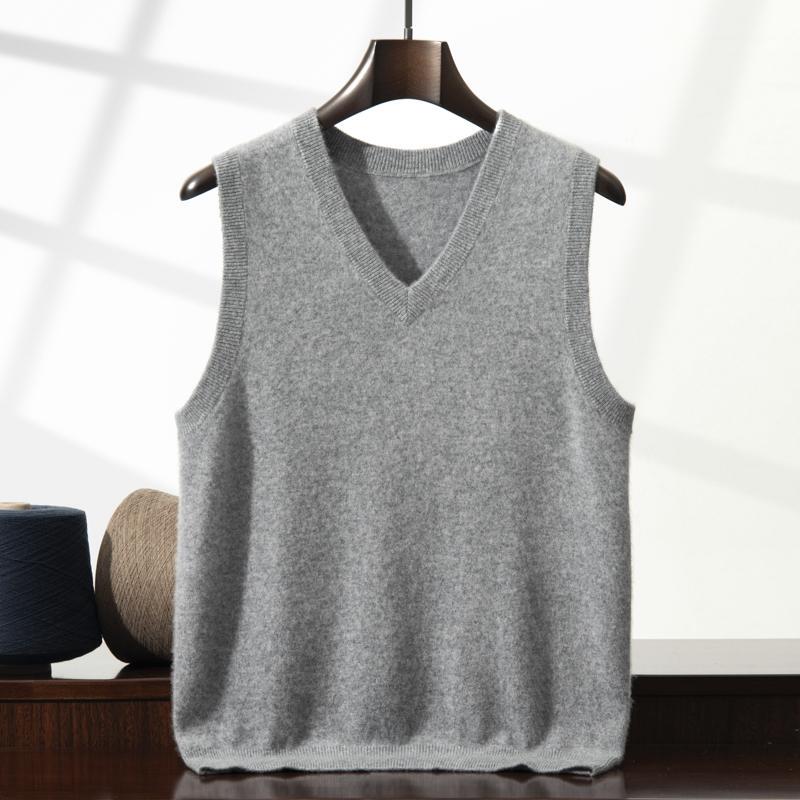 Red Lotus Autumn and Winter New Cashmere Sweater Men's V-Neck Vest Cashmere Knitwear Sleeveless Pullover Waistcoat