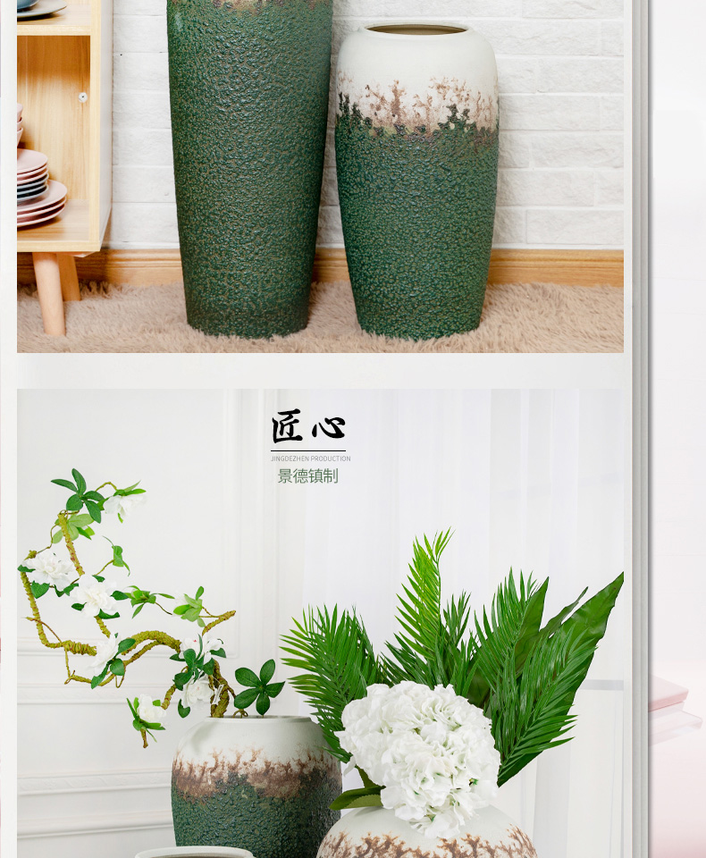 Retro nostalgia of jingdezhen ceramic vase home sitting room ground flowerpot flower arranging furnishing articles pot cylinder adornment