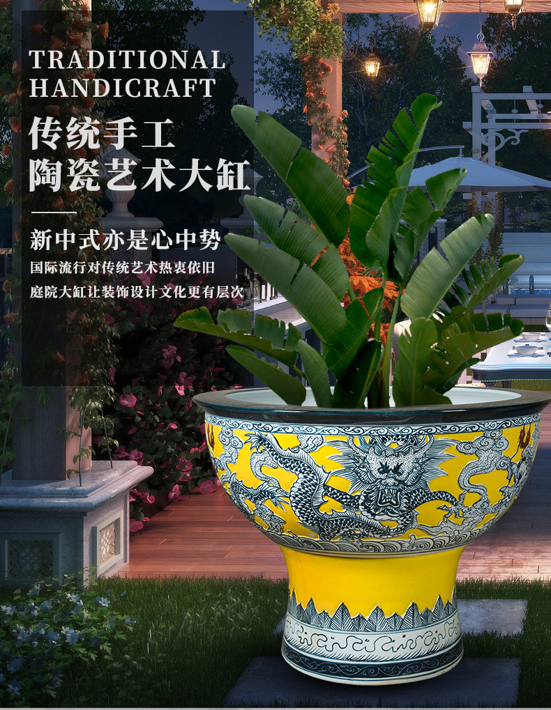 Jingdezhen ceramic flower pot cylinder large hydroponic tortoise bowl lotus pond lily copper money plant potted grass court goldfish bowl