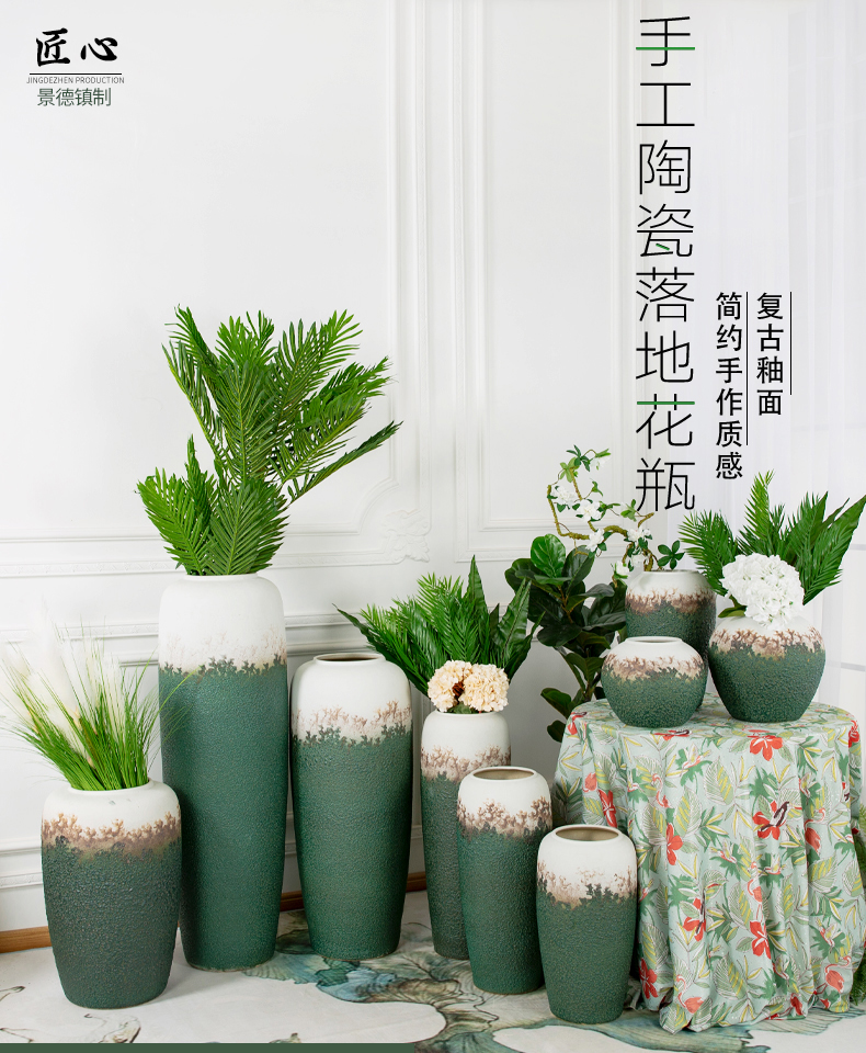 Retro nostalgia of jingdezhen ceramic vase home sitting room ground flowerpot flower arranging furnishing articles pot cylinder adornment