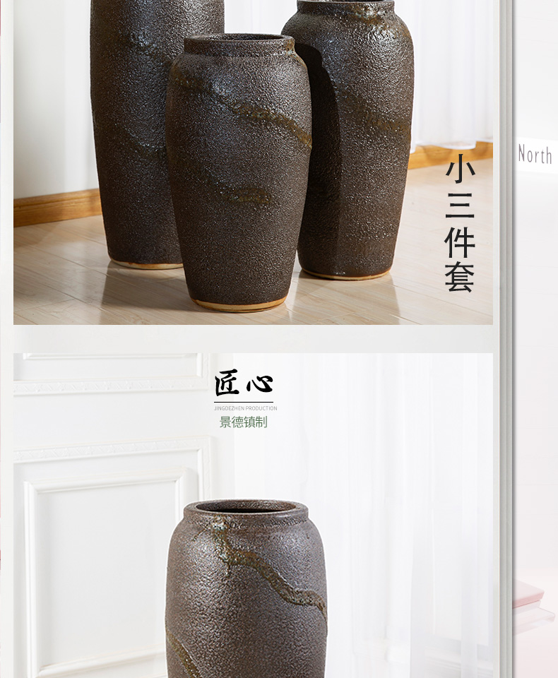 Dried flower vases, pottery jingdezhen ceramic flower implement restoring ancient ways is the sitting room porch flower arranging coarse pottery combination furnishing articles ornaments